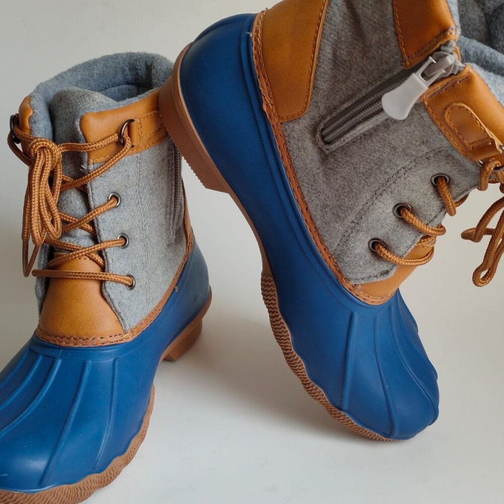 NORDSTROM DUCK BEAN BOOTS BLUE BROWN GREY SIZE 5